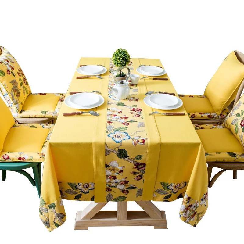 

Flower Decorative Cotton Tablecloth and Runner Thicken Rectangular Christmas Decor Wedding Dining Table Cover Tea Table Cloth