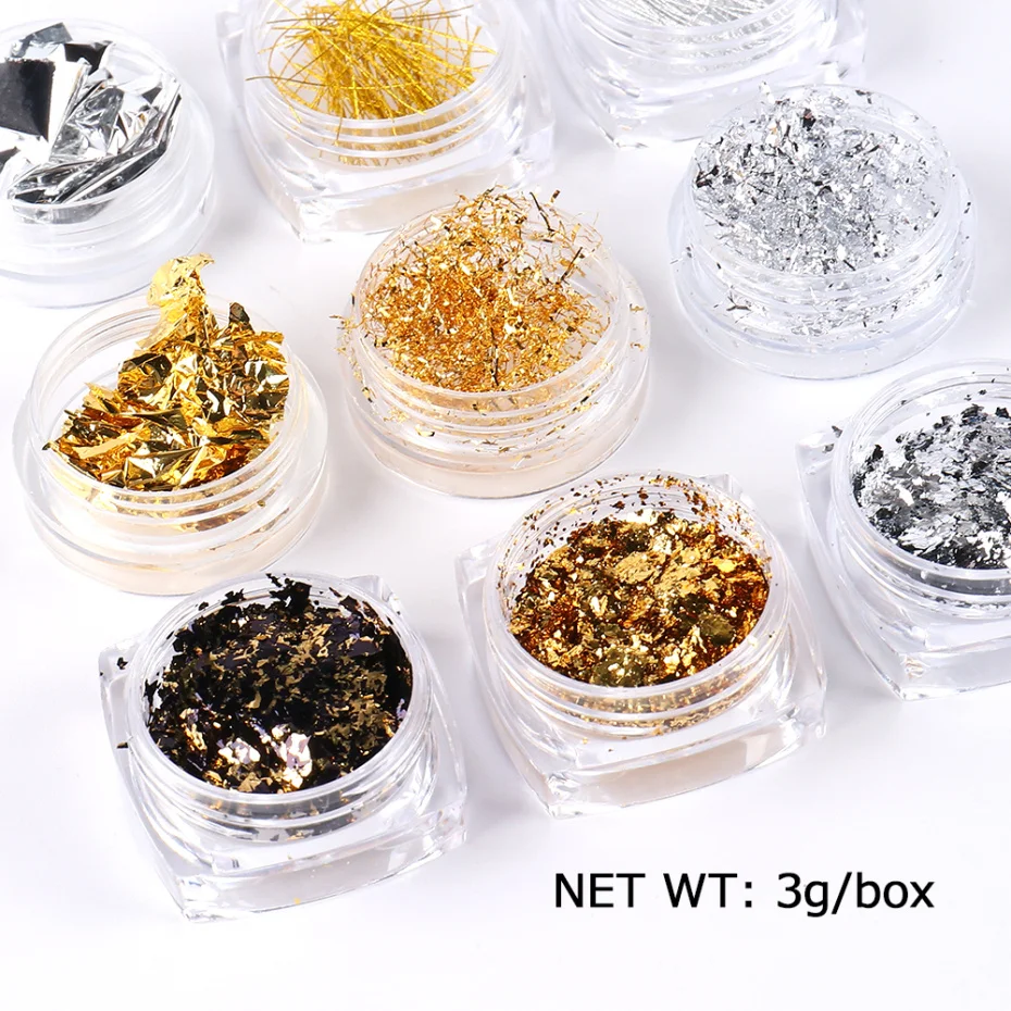 

1 Box Nail Glitter Aluminum Foils 3D Flake Sticker UV Gel Polish Foil Paper Thin Sequins DIY Manicure Nail Decor Tools LA1858-1