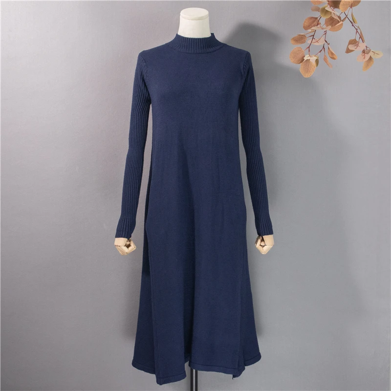 

Women Turtleneck Sweater Dress Casual Loose Long Knitted Sweater Dresses 2020 Winter Vintage Long Sleeve Maxi Dress Plus Size