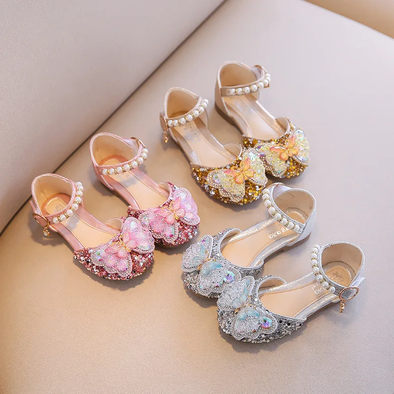 

Girls Princess Sandals 2021 Summer Children Party Shoes Fashion Bowknot Crystal Non-slip Student Shoes Soft Bottom Kids Sandals