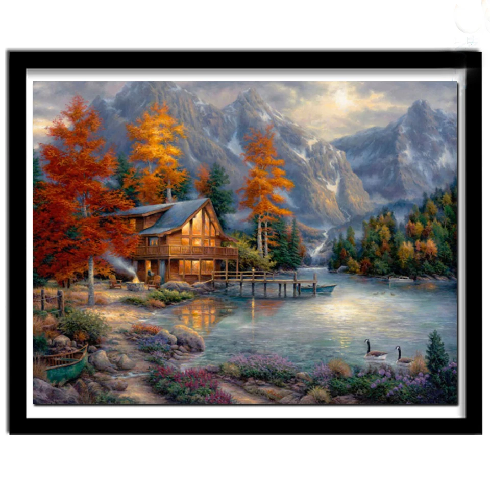 

Набор для алмазной вышивки «сделай сам», картина с изображением гор и водохранилища, полноразмерная мозаика 5D, вышивка крестиком, Декор