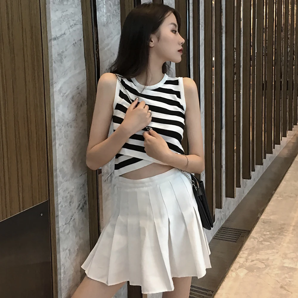 Модное Повседневное платье в полоску с открытой спиной и майки летние женские