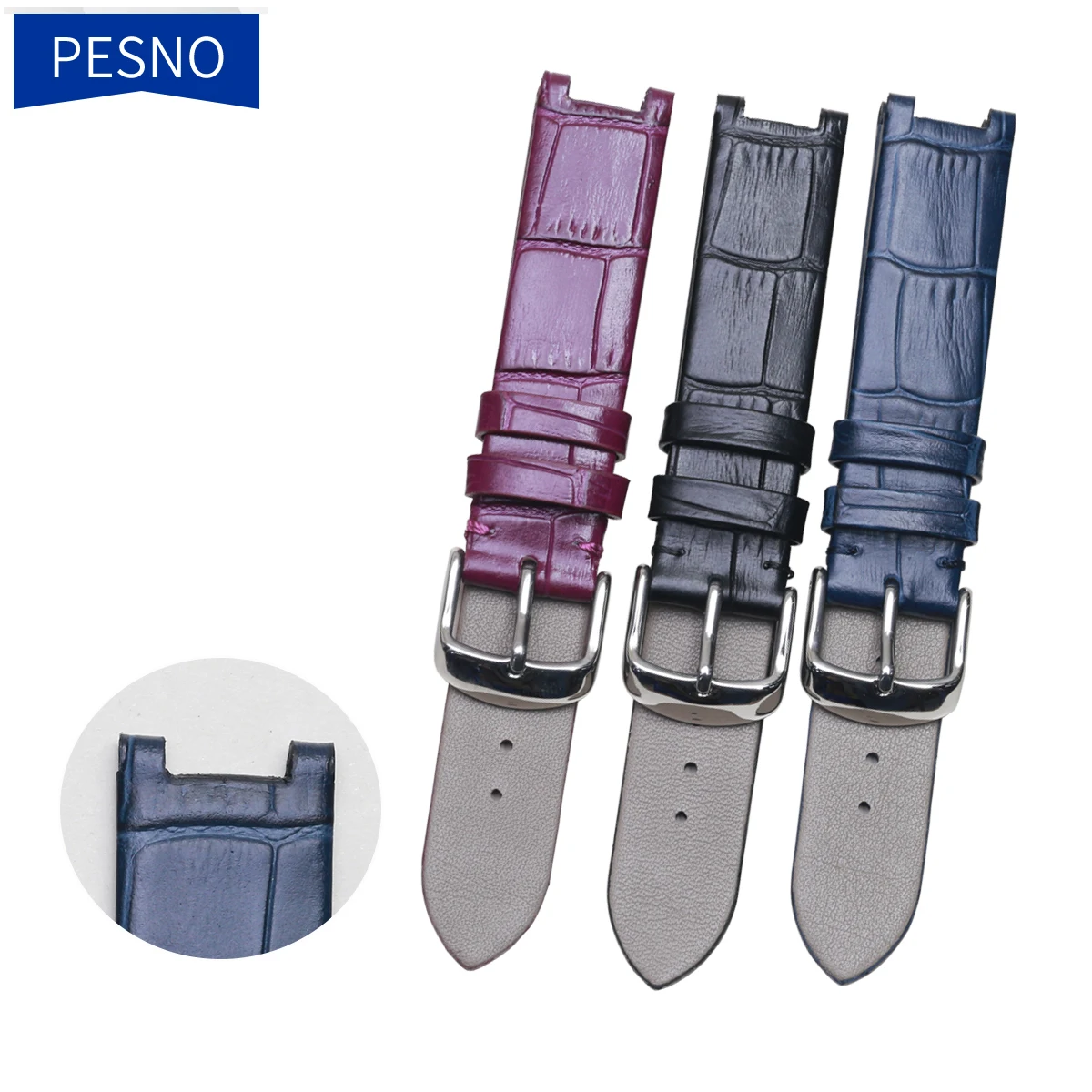 

PESNO Compatible for Chopard Lady Watch Purple Dark Blue Black Cow Hide Watch Straps Notch Head Wrist Straps with Pin Buckle