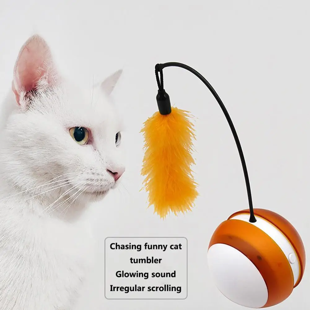 

Funny Pet Cats Catching Toy with Feather Tumbler Luminous Vocal Rolling Ball Teaser Interactive Pet Feather Toys for Cats