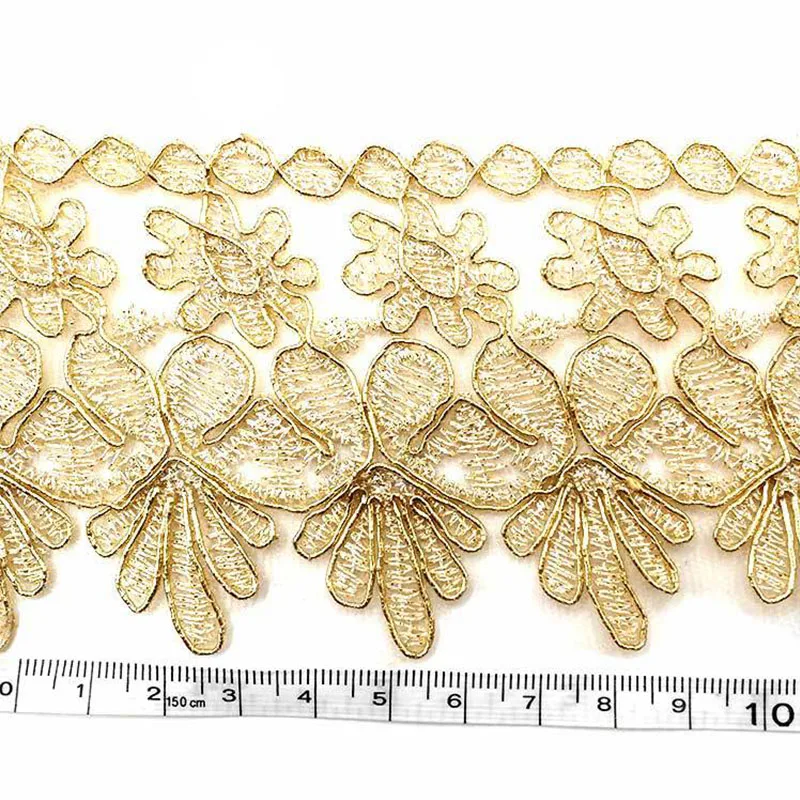 7 ярдов Высокое качество Красивое золотое кружево ткань лента для аппликации