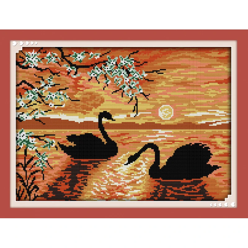 

Joy Sunday Swan Lake Chinese Cross Stitch Kits Ecological Cotton Clear Stamped Printed 14CT 11CT DIY Wedding Decoration For Home