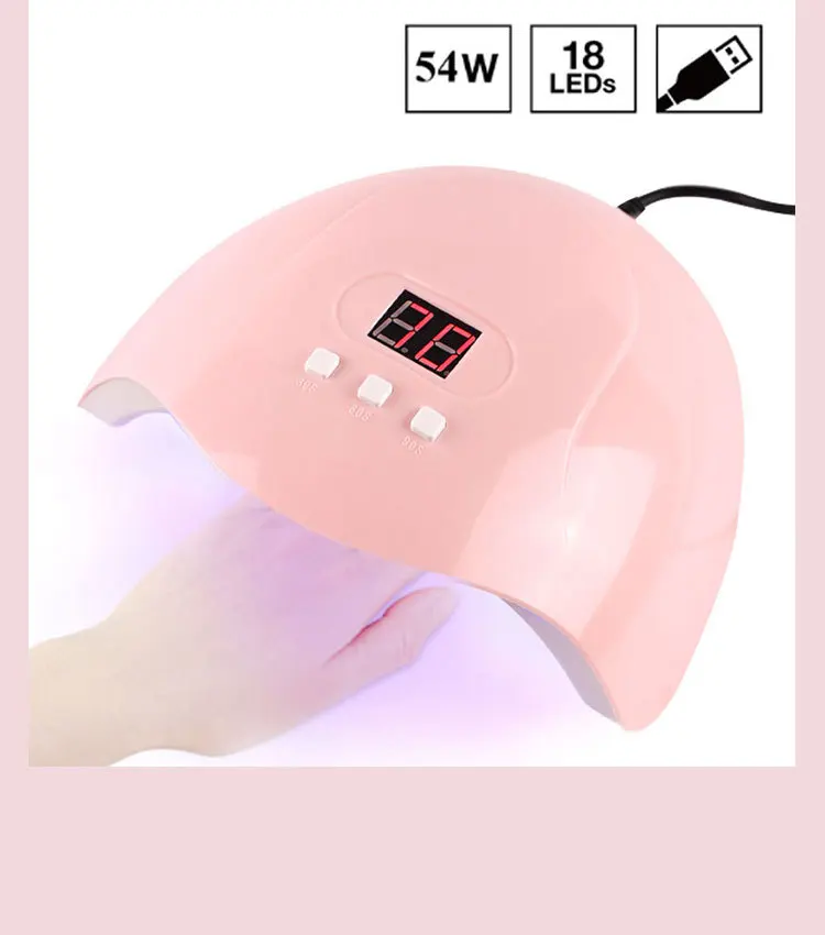 1 шт. 54 Вт Сушилка для ногтей с ЖК-дисплеем УФ-лампа сушки гель-лака USB светодиодный