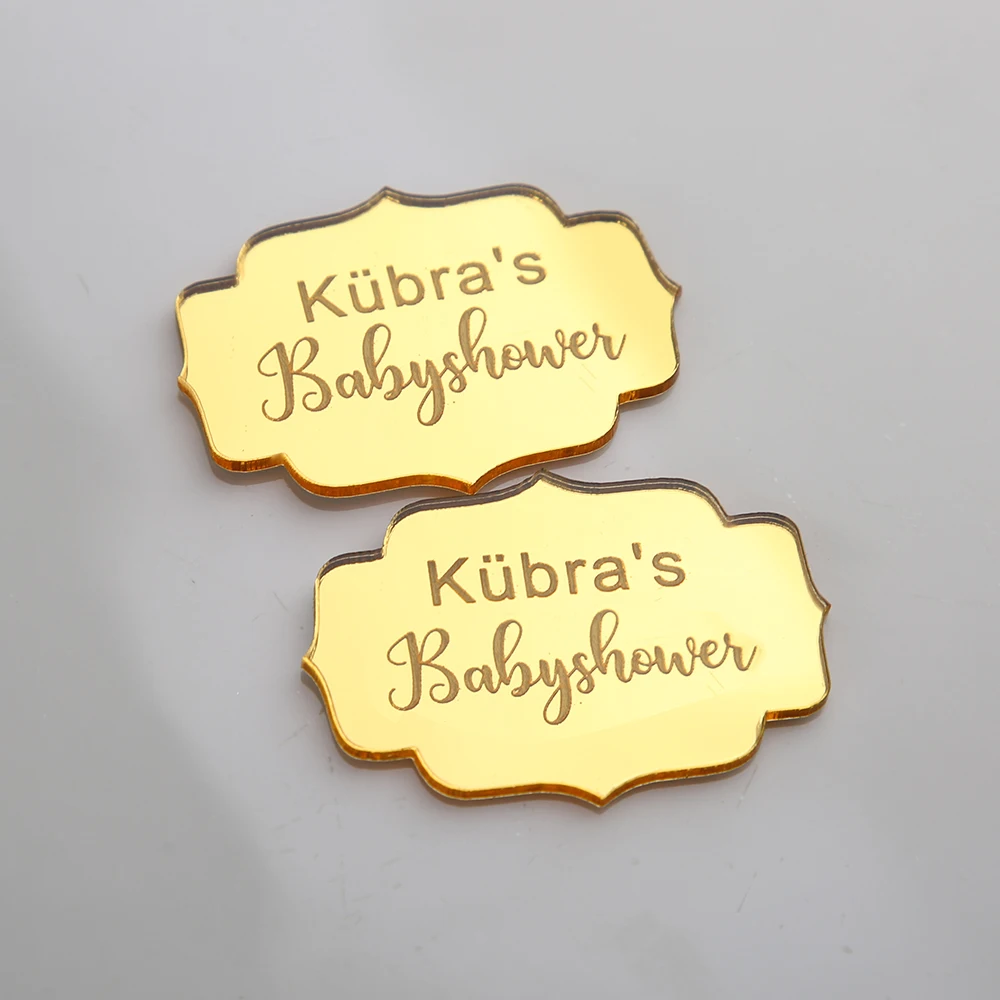 

XY-20pcs Acrylic Mirror Gold Wedding Custom Name Personalized Tags Invitation Cards Birthday Party Babyshowers Guest Gifts
