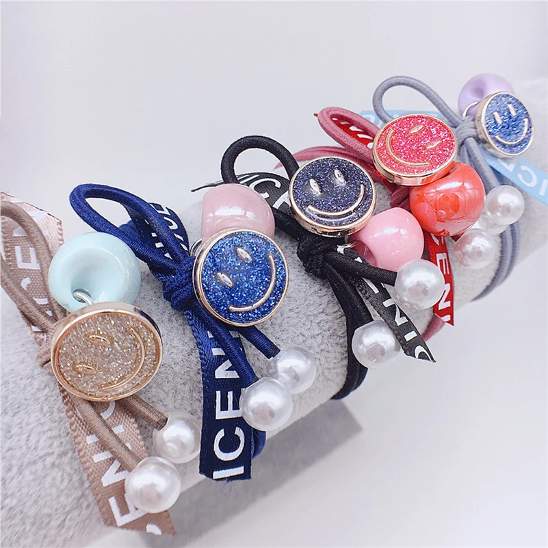 5 шт./компл. милые резинки для волос женщин красивые с улыбающимся лицом девочек