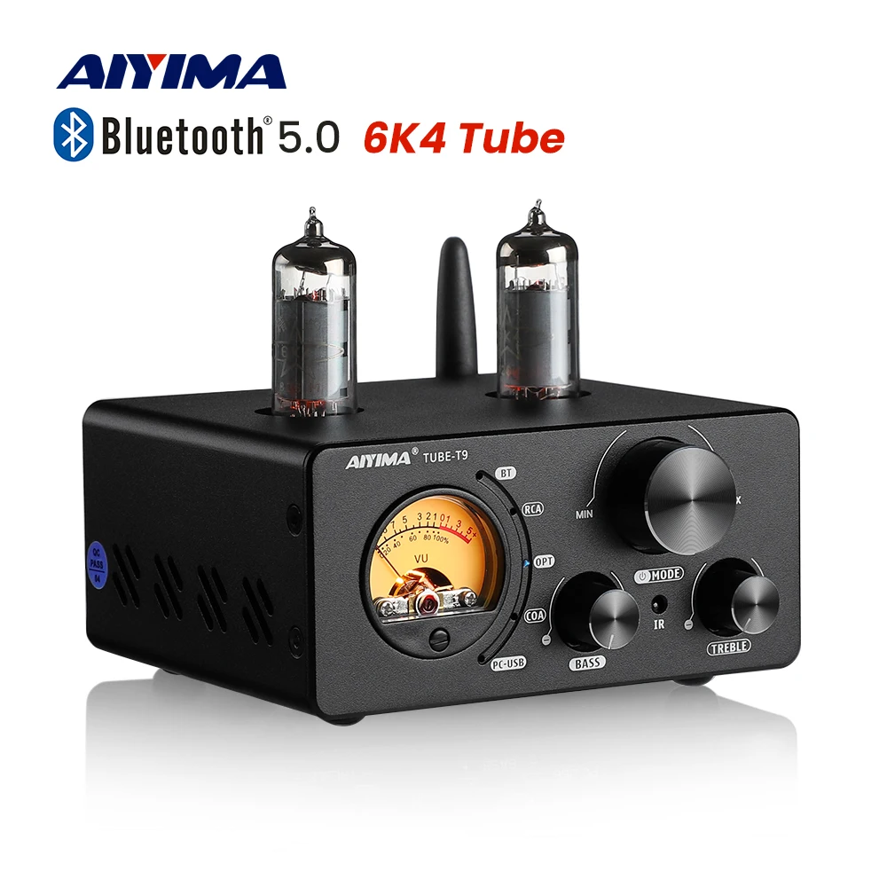 Tubo de Vácuo Aiyima Alta Fidelidade Bluetooth 5.0 Amplificador Usb Dac Estéreo Coax Optar Casa Áudio Potência vu Medidor 100w t9