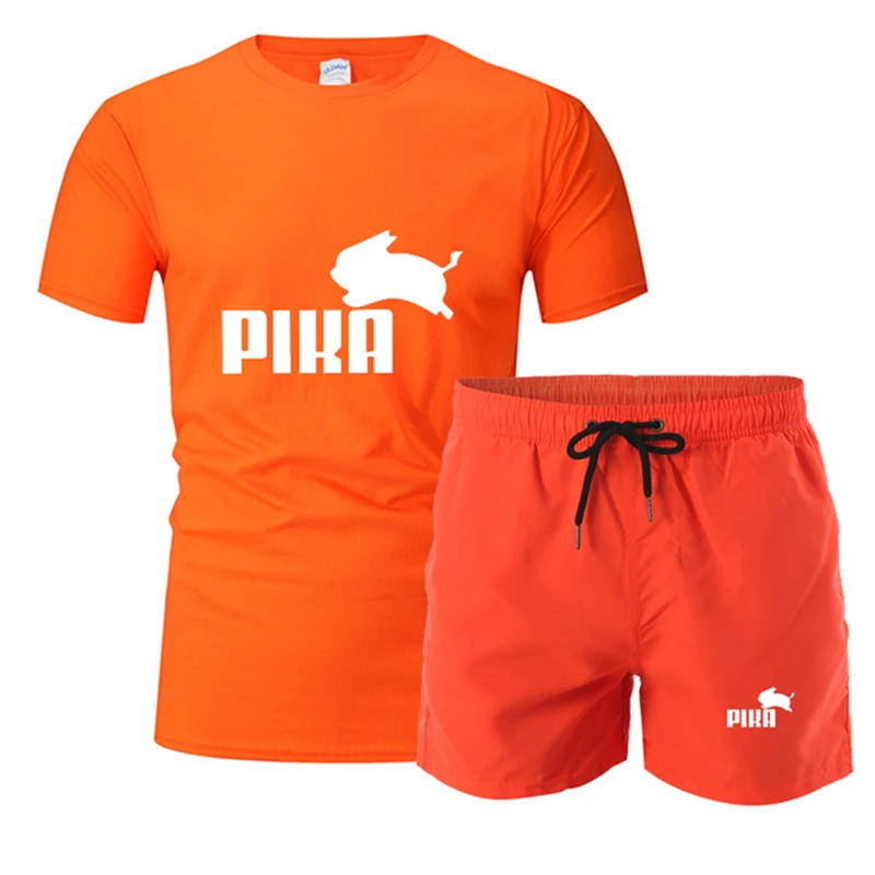 

2021 summer men's sportswear running T-shirt + jogging shorts fitness sports brand casual fashion two-piece sportswear men