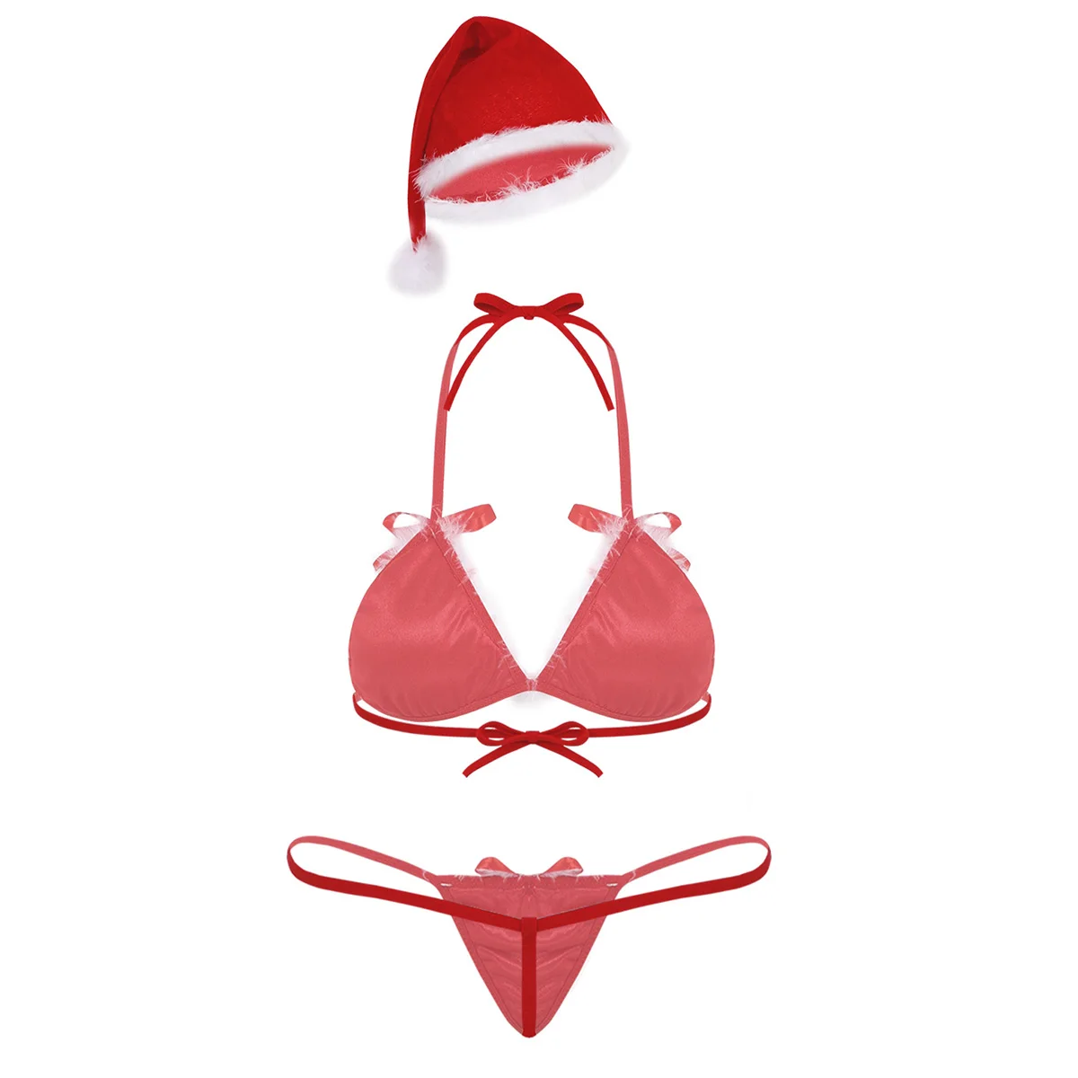 Женский мягкий бархатный Рождественский костюм комплекты нижнего белья бикини с