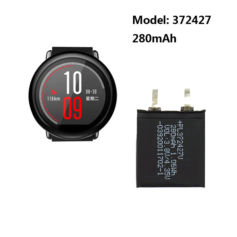 Оригинальный аккумулятор PL372427V 372427 280 мАч для смарт-часов Huami AMAZFIT T-Rex Res Sport 2 A1602 |