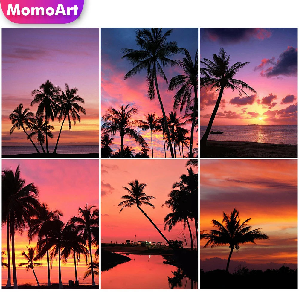 

5D алмазная живопись MomoArt, пейзаж, вышивка крестиком, Алмазная мозаика, кокосовое дерево, полноразмерная вышивка, стразы, Декор для дома