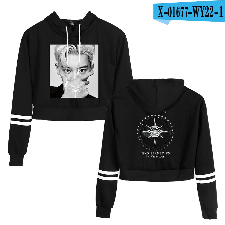 KPOP EXO PLANET#5, короткие толстовки с капюшоном, кофты, уличная одежда, топы, осень, EXO PLANET#5, женские толстовки с капюшоном, Harajuku, осень - Цвет: B