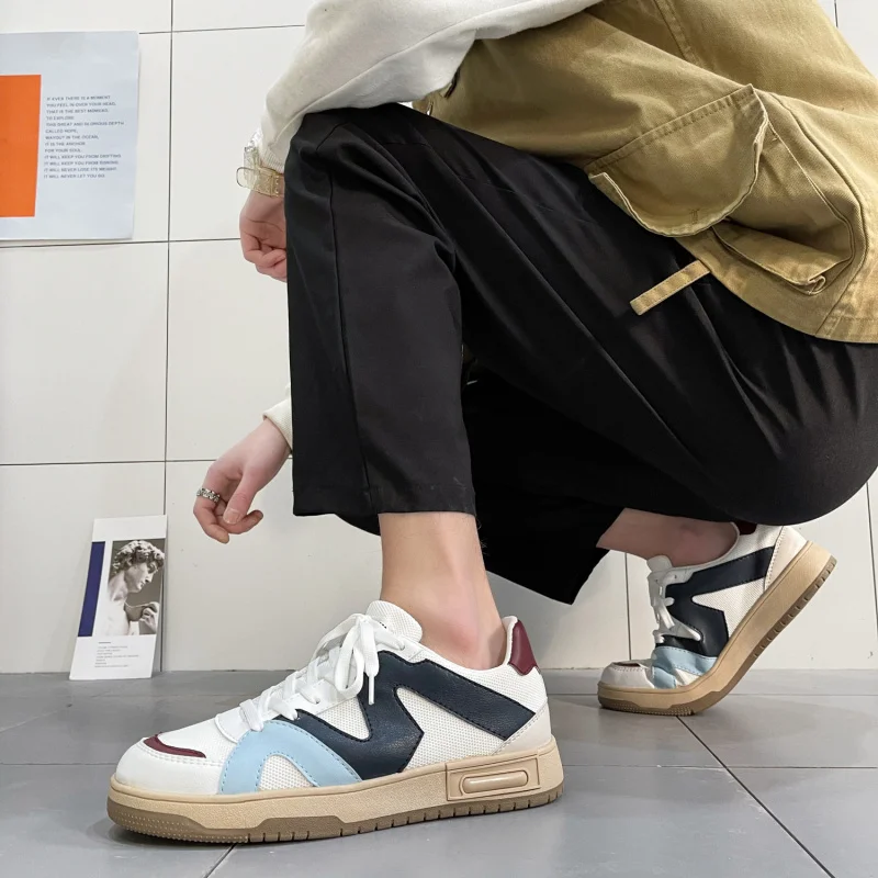 Korean Trend Color matching Harajuku Shoes New Arrival Summer Flat Sneakers Men Breathable Men's Mesh Shoes Low up Board Shoes