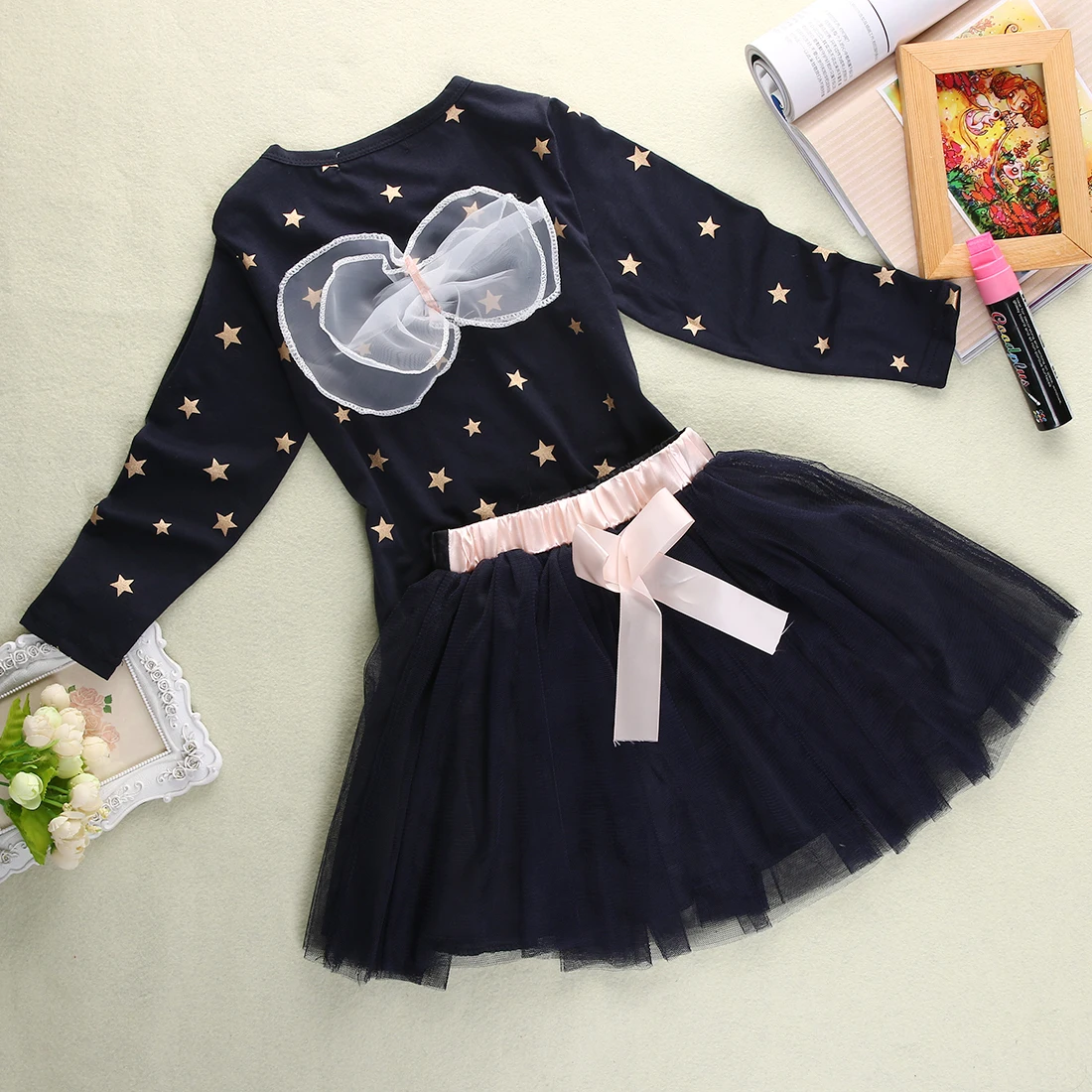 2 шт. юбка футболка с бантом для девочек|Комплекты одежды девочек| |