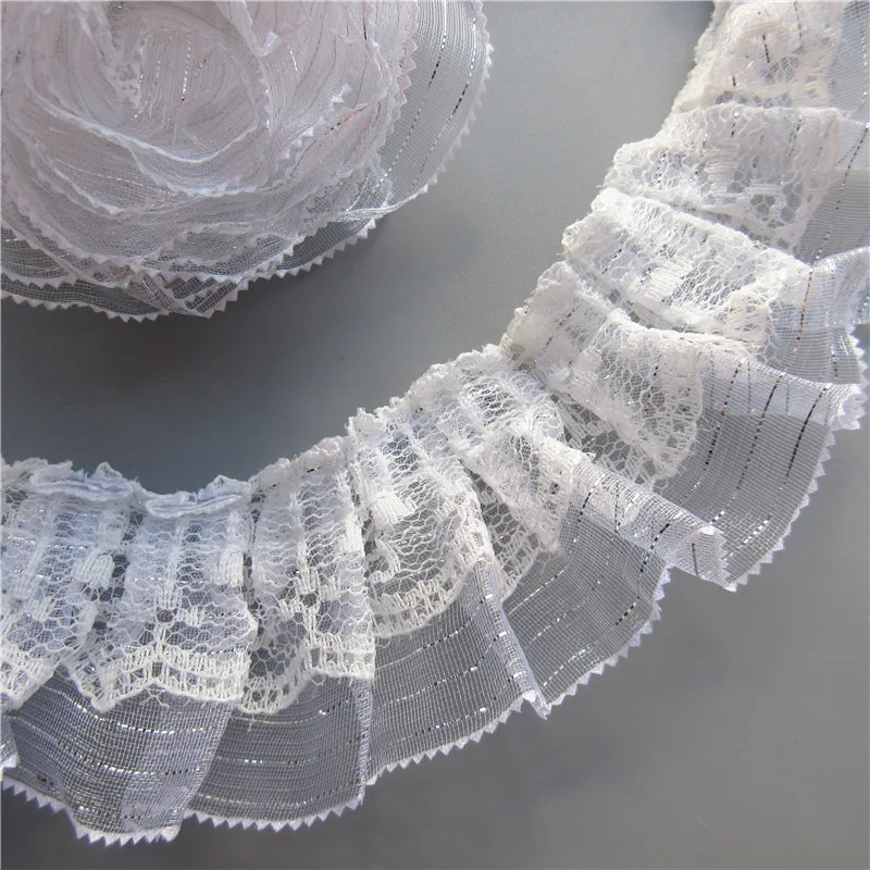 2 ярда 2-слойная Серебряная плиссированная Пилообразная вуаль кружевная