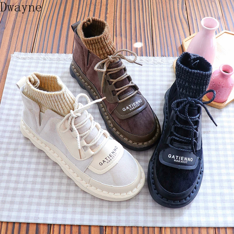 

Autumn and winter literary simple short tube student boots round head tie casual wool boots non-slip and bare boots women
