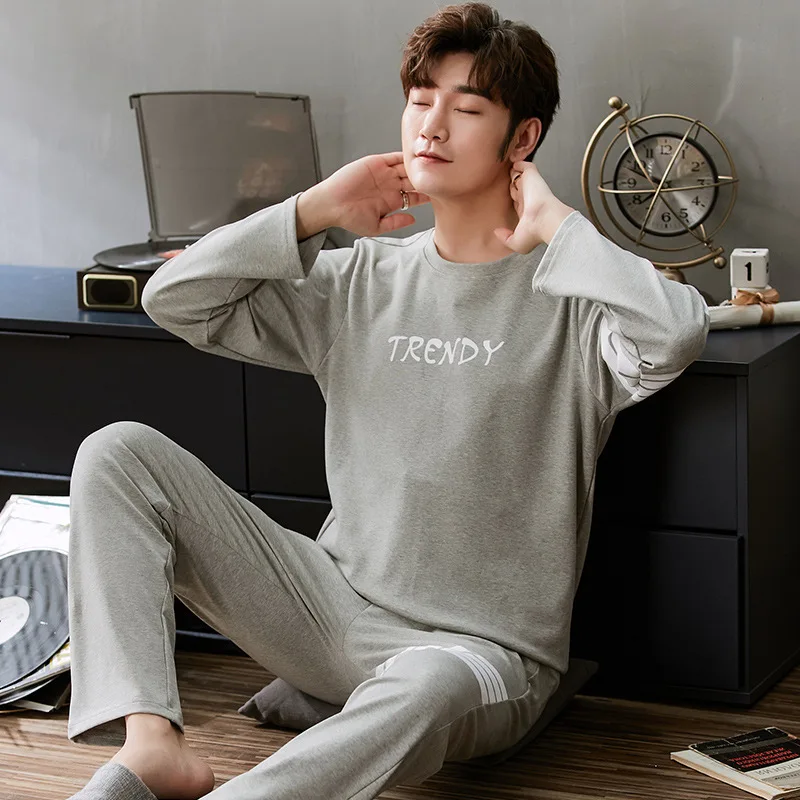

Plus Size L-4XL Full Cotton Pyjamas Men Pijamas Para Hombre Long-sleeve Casual Sleepwear Men Homewear White Pajamas Set For Male
