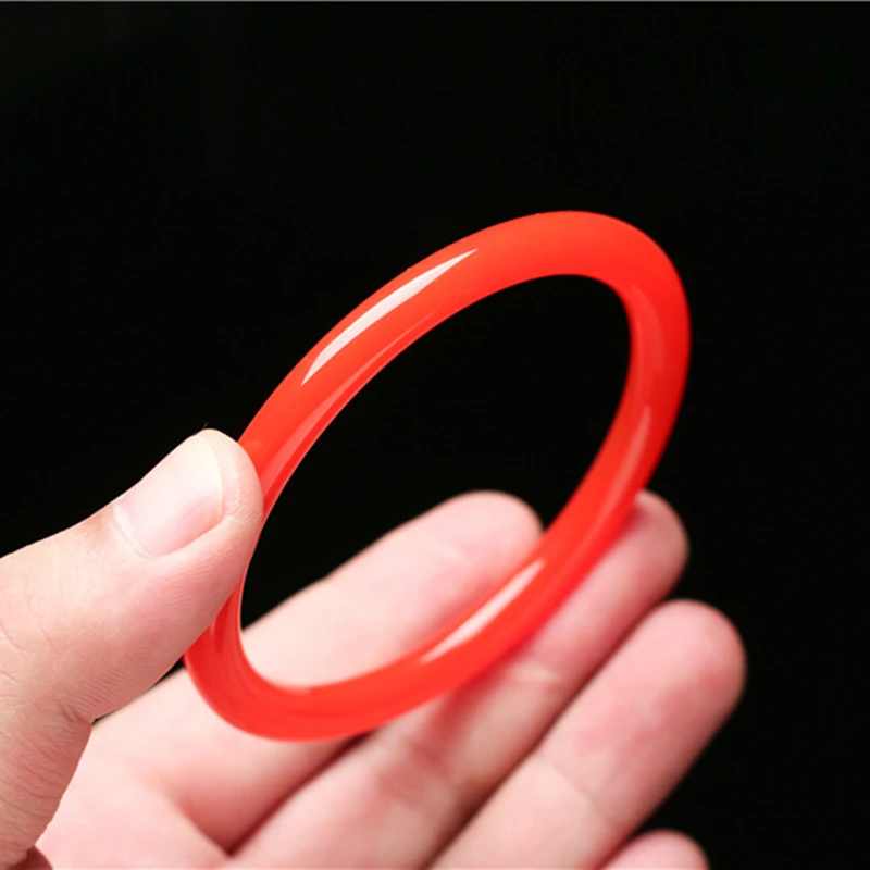 

Natural Chinese Red Hand Carved Round Bar Jade Bracelet Fashion Boutique Jewelry Women's Bracelet Popular Gift