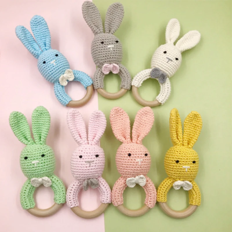 

Wooden Animal Rattle Crochet Teether baby wood toys BPA Free Accessories Teething Toys for toddlers teething ring Food Grade