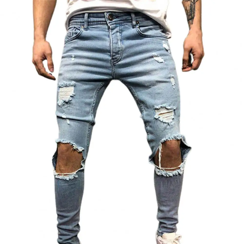 

Jean Men's Pants Vintage Hole Cool Trousers Plus Size Solid Color Slim Ripped Trousers Fashion Streetwear Male Trousers Clothes
