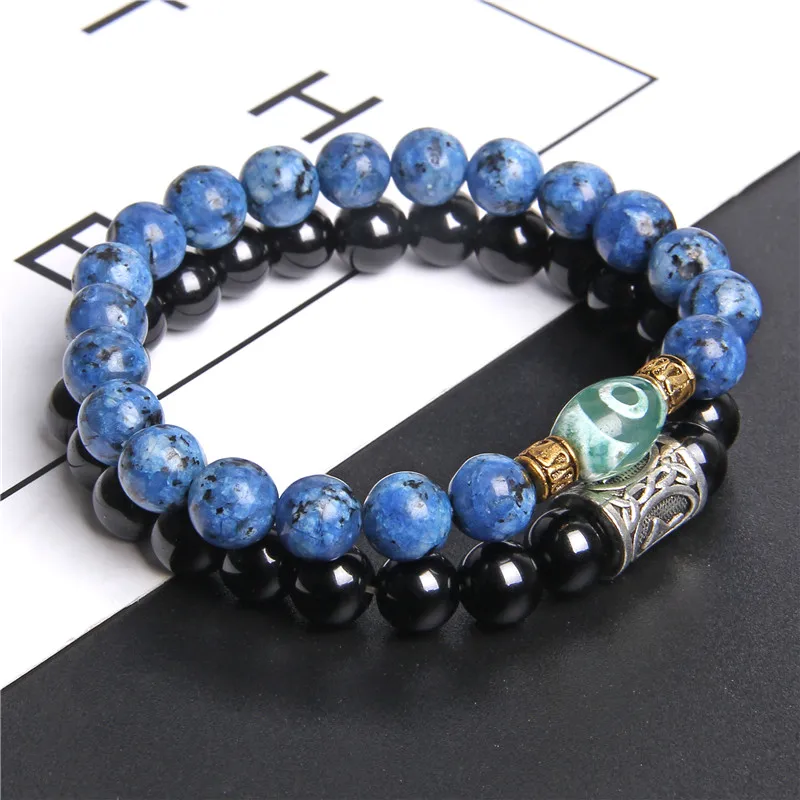 2 пары браслетов мужской модный старинный Dzi Агаты браслет для женщин синий