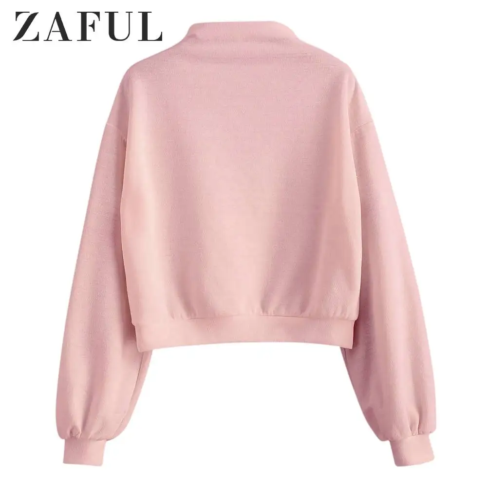 ZAFUL простой свитшот с высоким воротом женские топы осенний однотонный пуловер