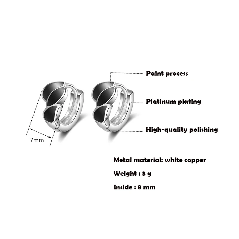 Women's Fashion Creative Small Hoop Earrings Two Tone Black Flame Leaf Tiny Huggies Lovely Mini Earring Piercings For Lady Girls