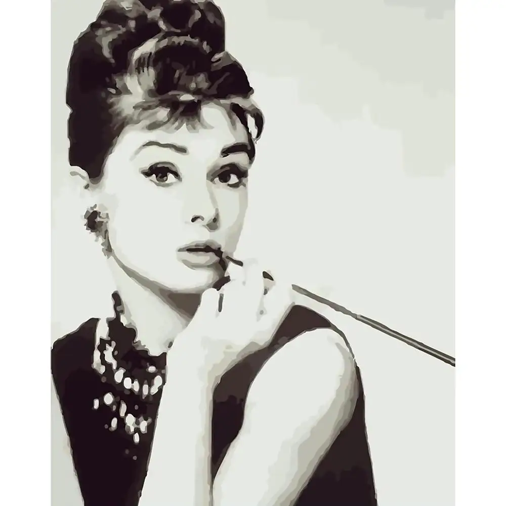 

Набор для раскрашивания по номерам Hepburn, набор для домашнего декора, холст «сделай сам» для раскрашивания масляными красками, картины по ном...
