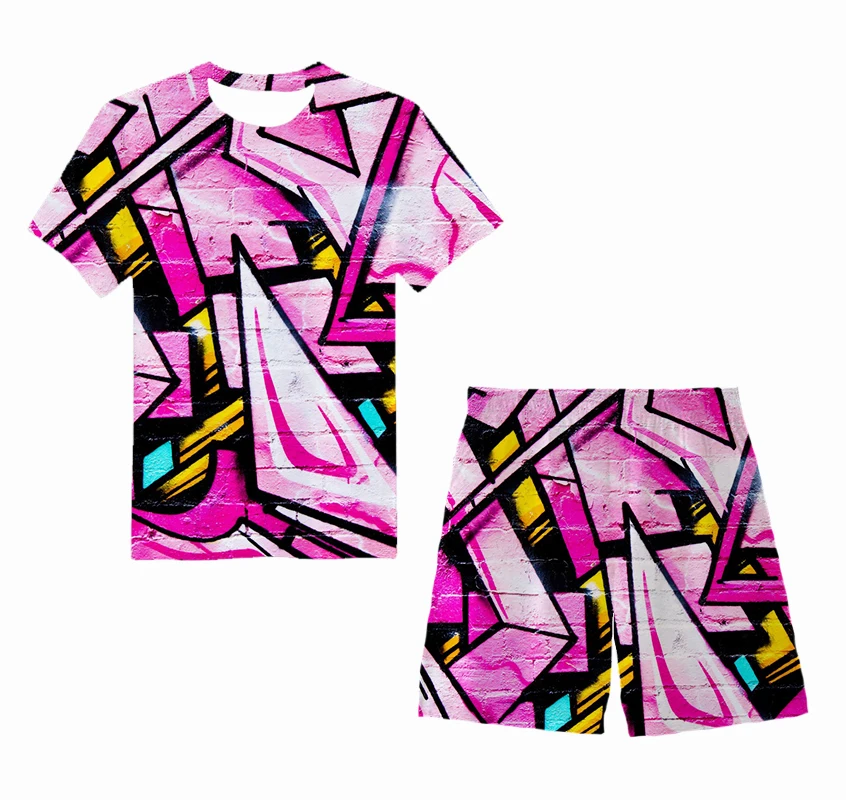 

2021 Fashion Summer Men's Shorts and T Shirt Suit Abstract Pattern Casual Cool Beach Pants