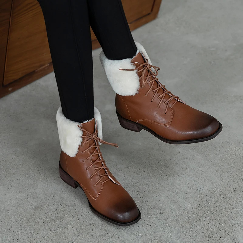 

FEDONAS Fashion Quality Round Toe Ladies Ankle Boots Genuine Leather Cross Tied Warm Boots Winter Party Dancing Shoes Woman