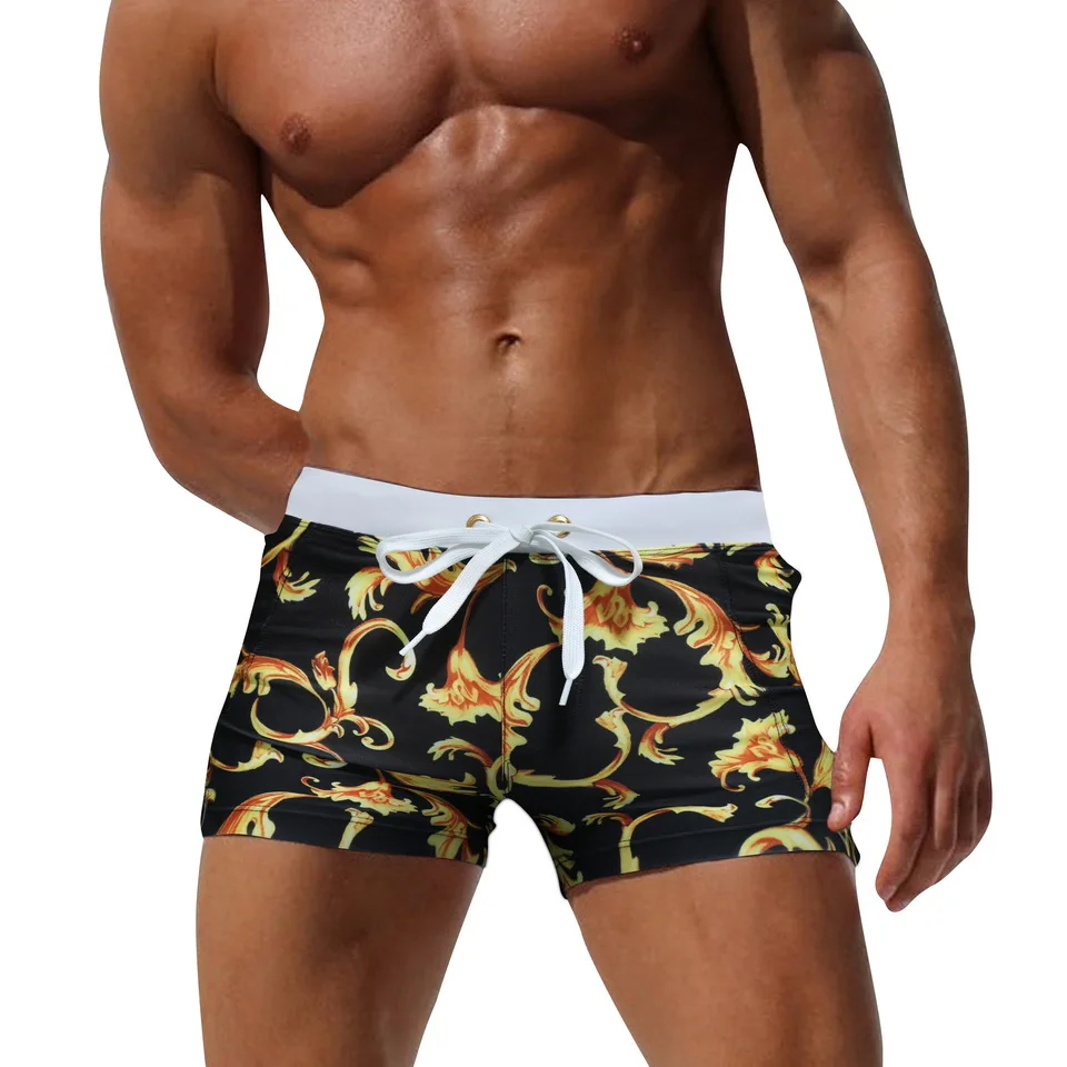 Цветочный карман черный мужской купальник maillot de bain homme трусы для геев купальный