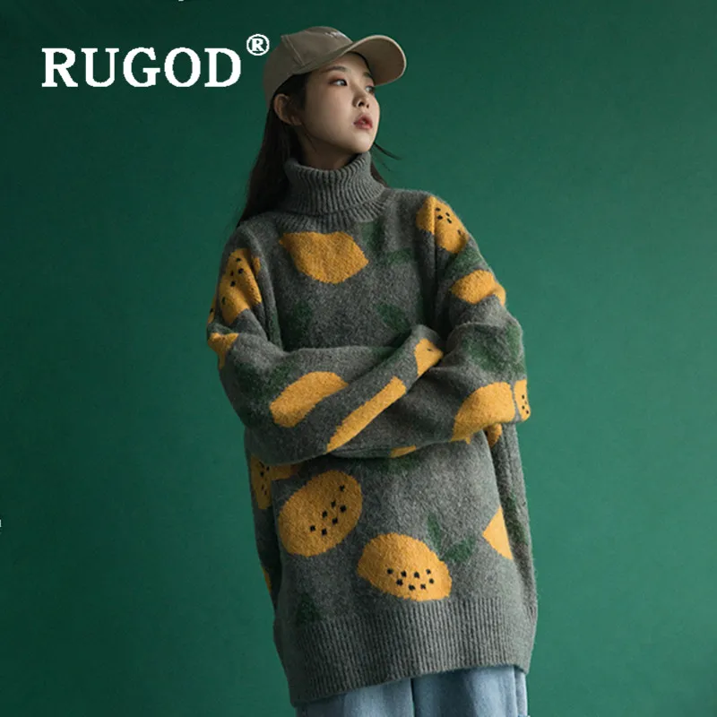 Женский свитер с высоким воротником RUGOD зимний трикотажный пуловер фруктовым
