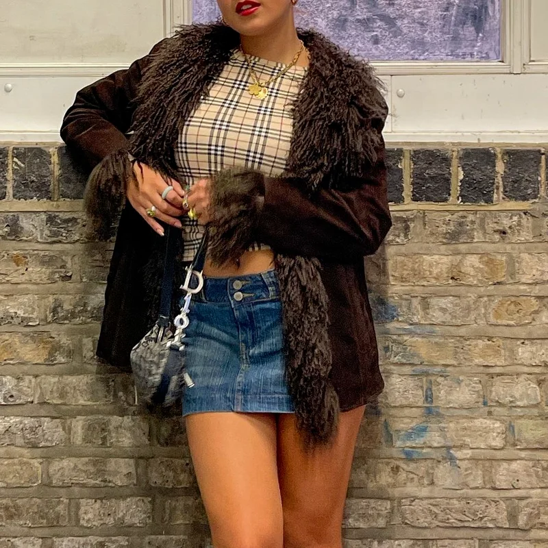 

Новинка 2022, модное повседневное однотонное приталенное длинное теплое пальто из искусственного меха с меховым воротником и длинным рукаво...