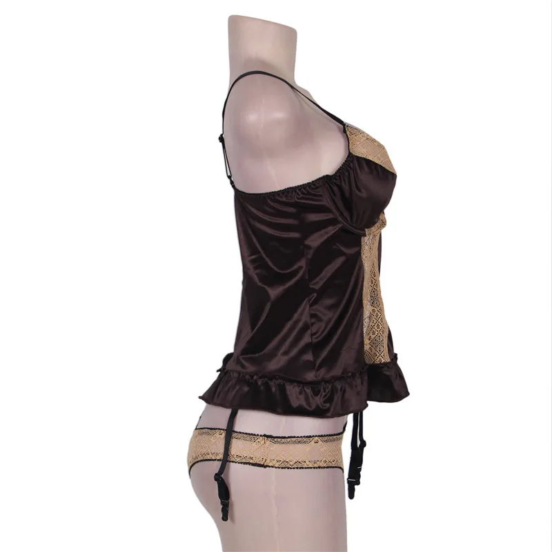 Коричневая атласная Кружевная комбинация Ohyeahlover сексуальное нижнее белье с