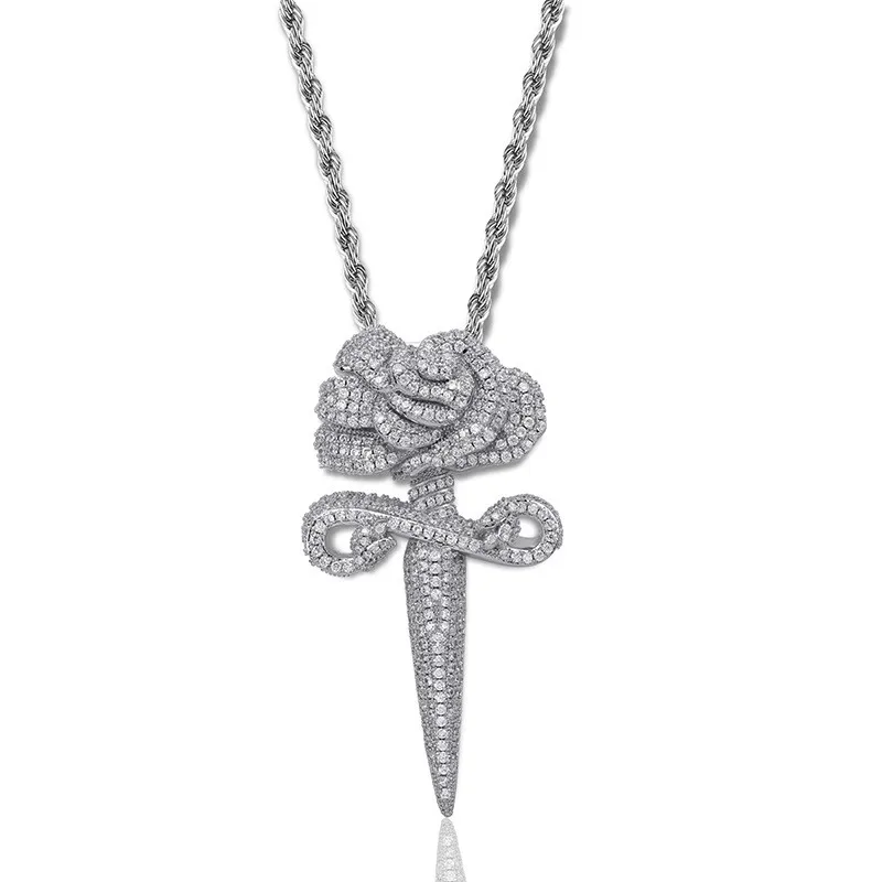 

В стиле «хип-хоп» с цветком розы кулон ожерелье Мода Bling CZ камень роскошные цепочки и дизайнерские украшения своими руками Святого Валентин...