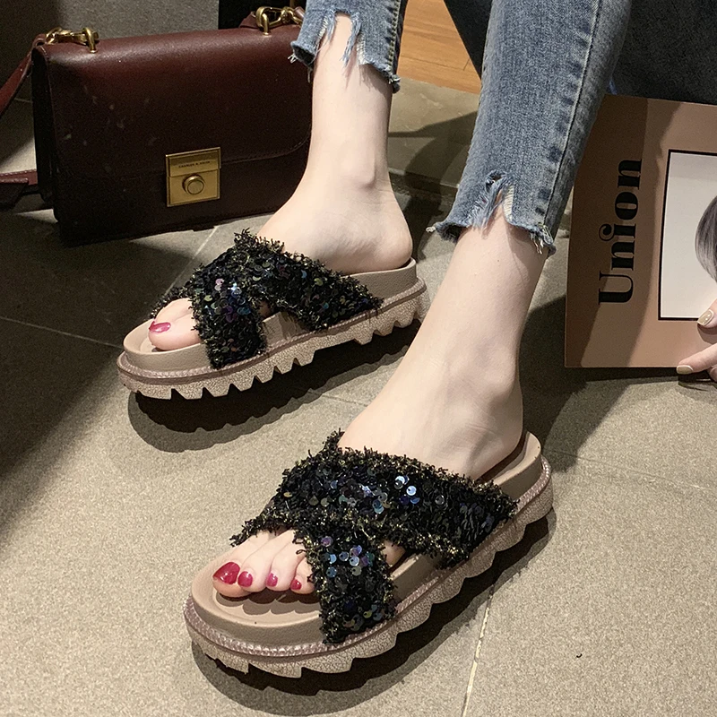 Rimocy/роскошные босоножки с блестками Цвет синий серебристый Женские модные