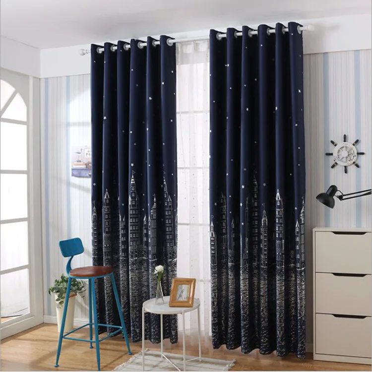

Curtains for Living Dining Room Bedroom Thickened Single-sided Bright Hot Silver Bronzing Star Castle Curtain Shading Included