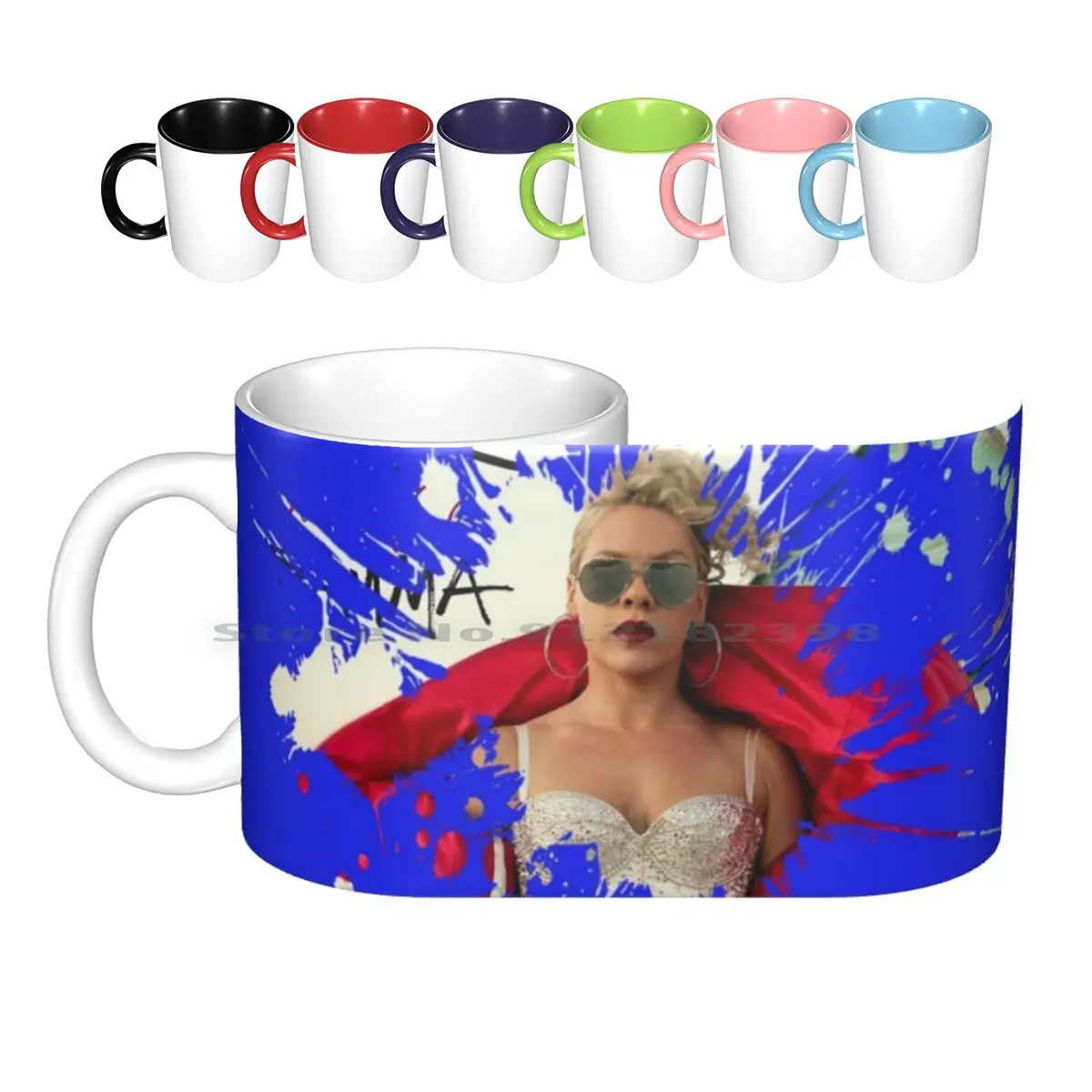 

P!nk Beautiful Trauma With Blue Splash Background 2020 Ceramic Mugs Coffee Cups Milk Tea Mug Pink P Nk Stage Concert Metal