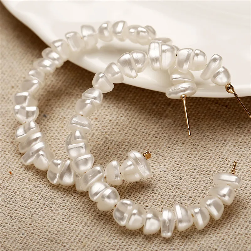 DAIWUJAN 2019 Oversize Irregular Pearl Hoop Earrings For Women Twisted Big Circle ZA Brinco Statement Fashion Jewelry | Украшения и