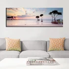 Плакаты и принты на холсте, с изображением морского пляжа, дерева, заката, пейзажа, для гостиной, 60x180 см