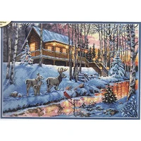 141811ct sky bluedark blue counted cross stitch kit winter cabin chalet hut snow deer and river brook creek dim 08976