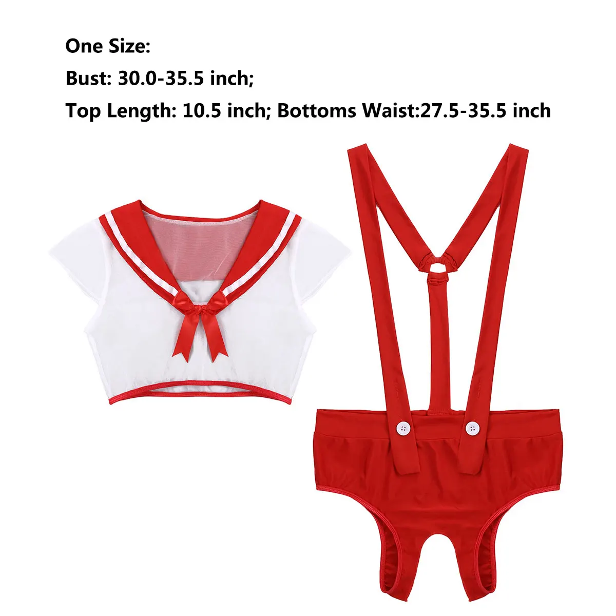 Hot Women Adults Japanese Schoolgirl Cosplay Costume Sexy Uniform Cap Sleeves See Through Crop Tops&ampCrotchless Suspender Bottoms |