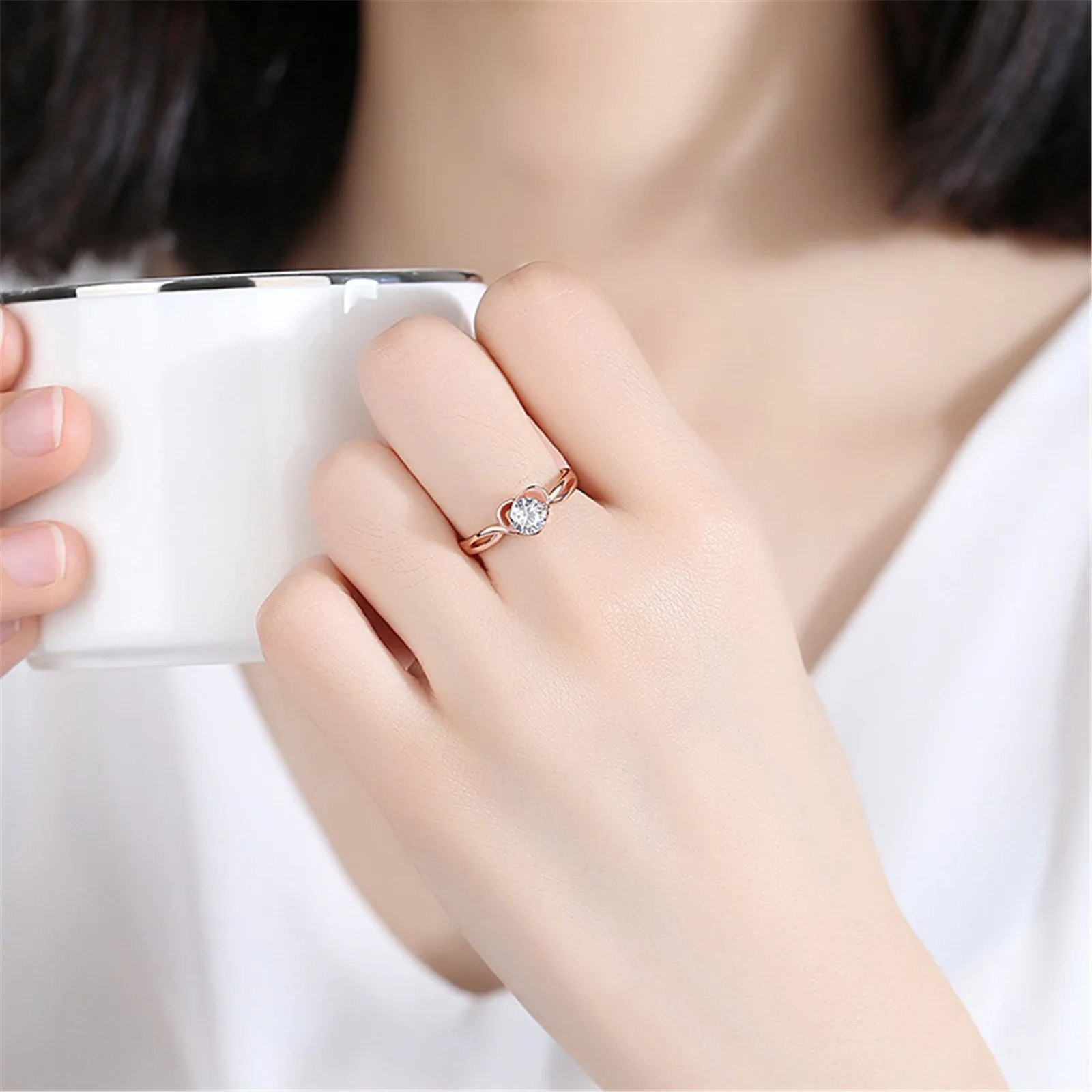 Винтаж Цвет: старое серебро 2021 Для женщин Чистый Мельхиор любовь кольцо с алмазом