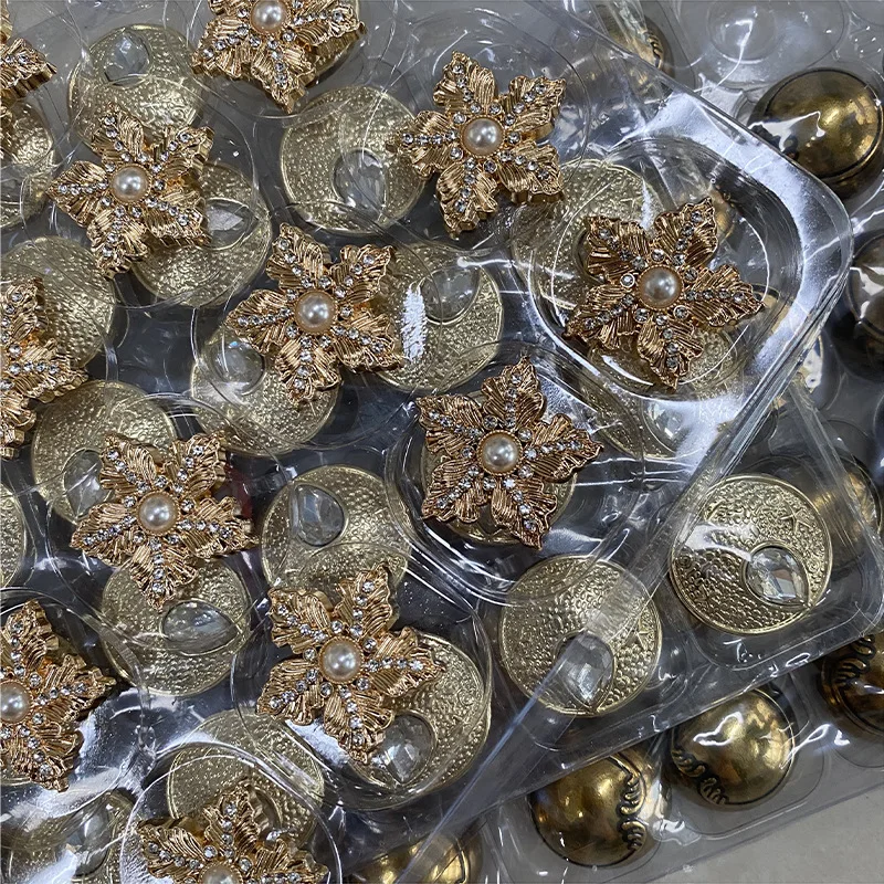 Snowflake Rhinestone Buttons With Pearl For Woolen Coat Suits Handbag Decorative 25mm Diy Crafts Gold Needlework Accessories5pcs | Дом и сад