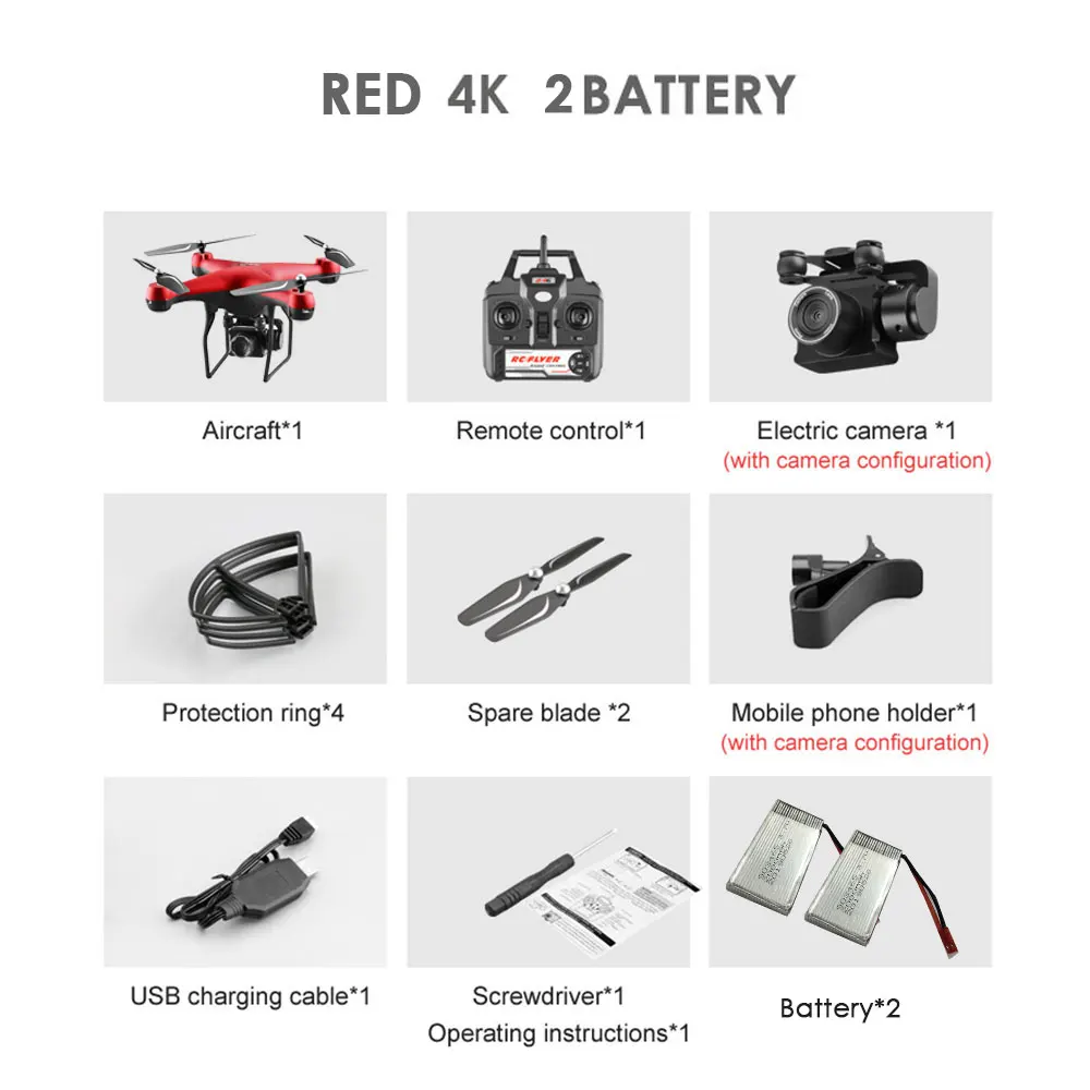 Red 4k 2B Дрон 4K Квадрокоптер HD аэрофотосъемка вращающаяся камера давление воздуха hover ключ посадки полета 20 минут р/у Дрон вертолет - Цвет: Red 4k 2B