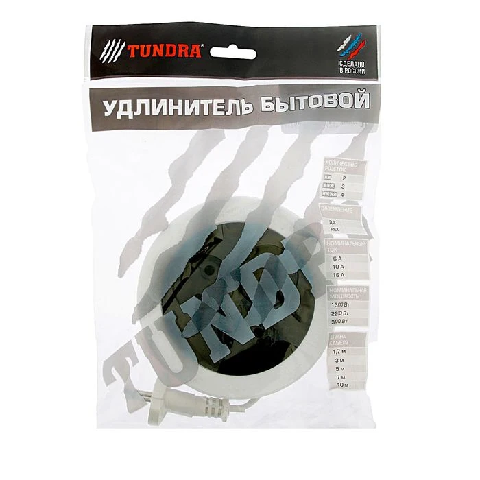 Удлинитель-рулетка TUNDRA 3 розетки 5 м 6 А ШВВП 2х0.5 мм2 без з/к IP20 бел ГОСТ 2276492 |