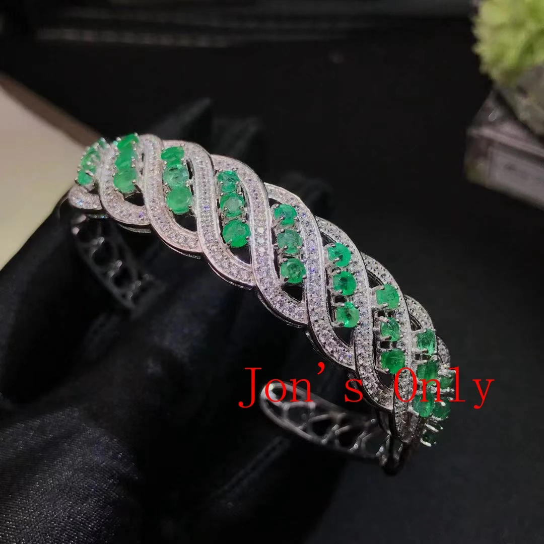 Классический Спираль стиль натуральный Зеленый Изумрудный браслет для женщин 925